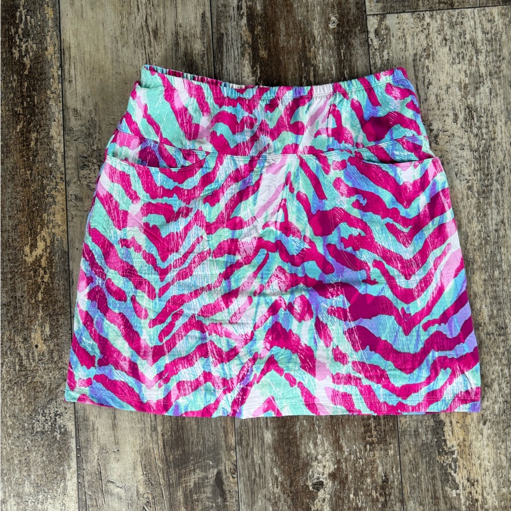 2 for $20 sale: IBKUL pink aqua blue tiger striped print golf tennis skirt - S